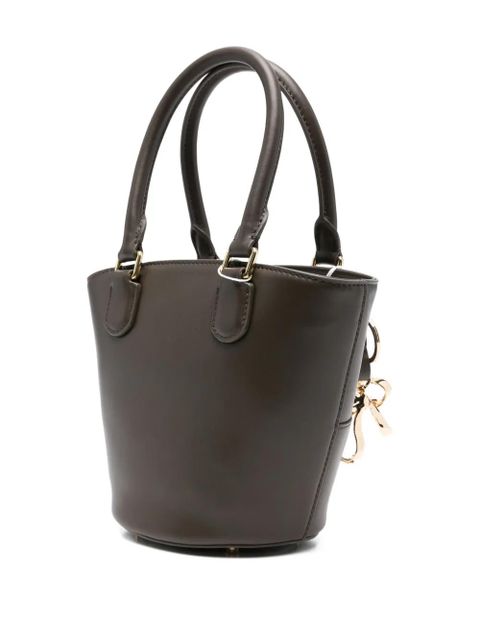 Self-Portrait bow-charm leather bucket bag - Brown