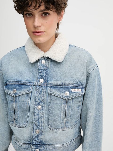 Calvin Klein Jeans kurtka jeansowa kolor niebieski przejściowa oversize LV047D736G