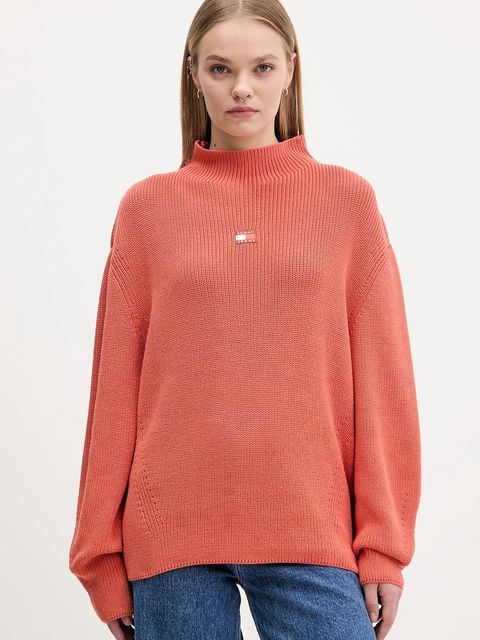 Tommy Jeans sweter bawełniany damski kolor pomarańczowy z półgolfem DW0DW21676 - zdjęcie produktu nr 1