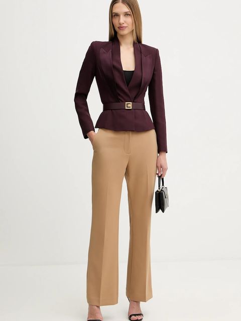 Elisabetta Franchi marynarka z dodatkiem wełny kolor bordowy dwurzędowa gładka GI17656E2 - zdjęcie produktu nr 2