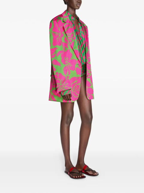 DRIES VAN NOTEN oversized floral satin blazer - Green