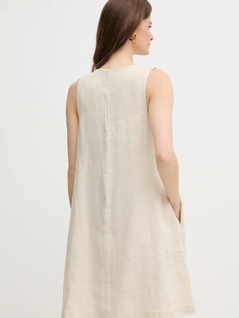 United Colors of Benetton sukienka lniana kolor beżowy mini rozkloszowana 4AGHDV0AX - zdjęcie produktu nr 2