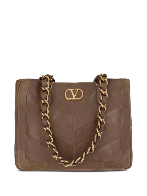 Valentino Garavani chevron-patchwork chain leather tote bag - Brown - zdjęcie produktu nr 1