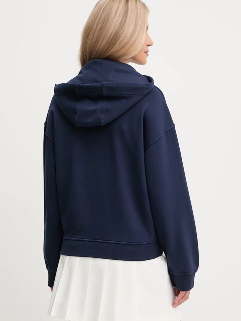 Pinko bluza bawełniana damska kolor granatowy z kapturem gładka 105507 A2RB