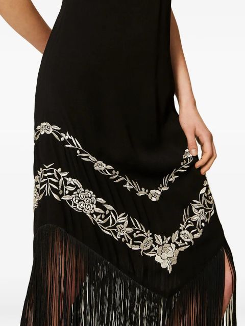 TWINSET flower-embroidered midi dress - Black