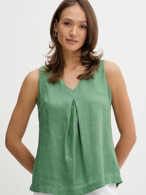 United Colors of Benetton bluzka lniana kolor zielony gładka 5BMLDQ06W - zdjęcie produktu nr 1