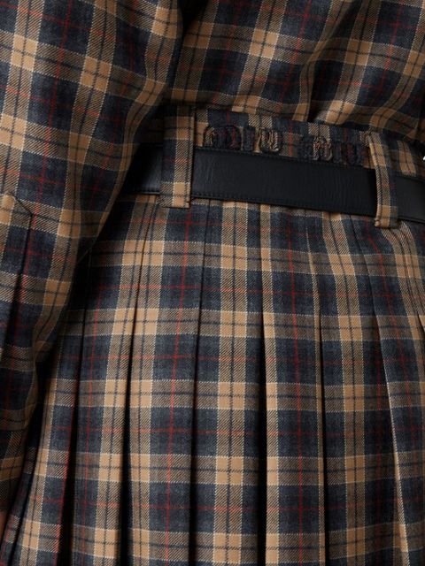 Miu Miu pleated tartan miniskirt - Brown