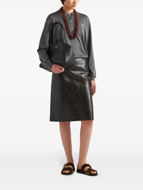 Prada cracked-effect leather midi skirt - Black