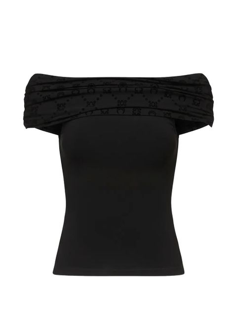 Marine Serre draped off-shoulder blouse - Black - zdjęcie produktu nr 1