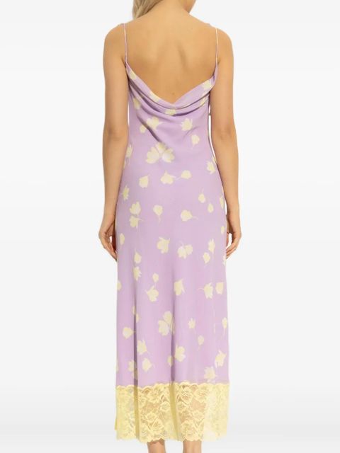 Self-Portrait cowl-neck lace-trimmed midi dress - Purple