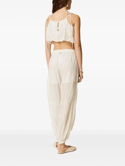TWINSET lace-insert muslin trousers - White
