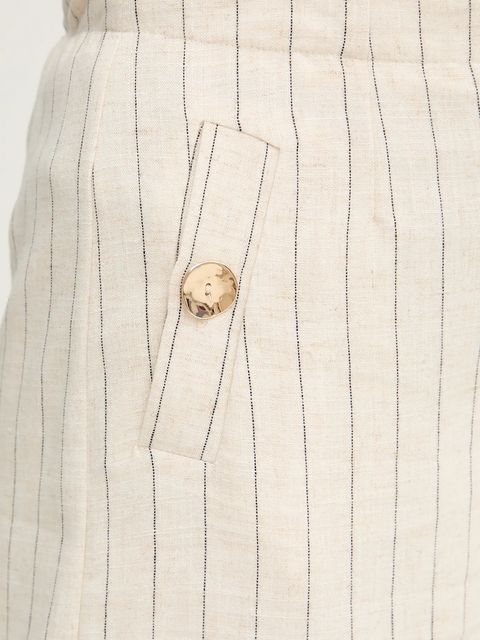 Morgan szorty z domieszką lnu damskie kolor beżowy wzorzyste high waist SHIZ.F