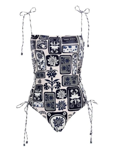 Agua By Agua Bendita floral-stripe swimsuit - Blue - zdjęcie produktu nr 2