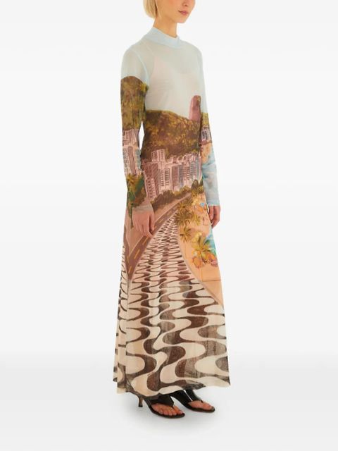 FARM Rio long-sleeve printed maxi dress - Neutrals