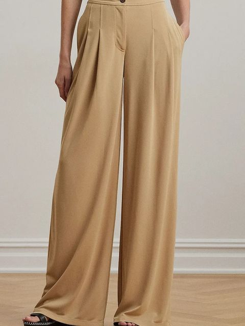 Lauren Ralph Lauren spodnie damskie kolor beżowy szerokie high waist 200980217 - zdjęcie produktu nr 1