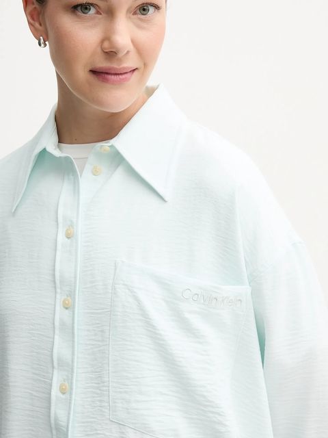 Calvin Klein Jeans koszula damska kolor turkusowy relaxed z kołnierzykiem klasycznym LV044C148G - zdjęcie produktu nr 2