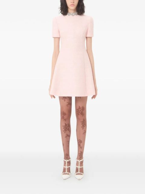 Valentino Garavani embroidered crinkle cotton tweed short dress - Pink