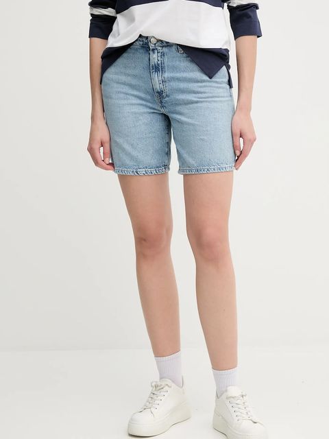 Tommy Hilfiger szorty jeansowe bawełniane damskie kolor niebieski gładkie high waist WW0WW45505 - zdjęcie produktu nr 1
