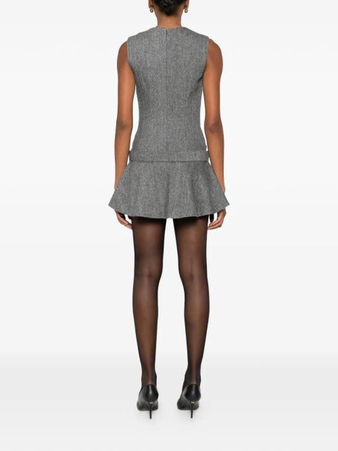 Self-Portrait herringbone buckled mini dress - Grey