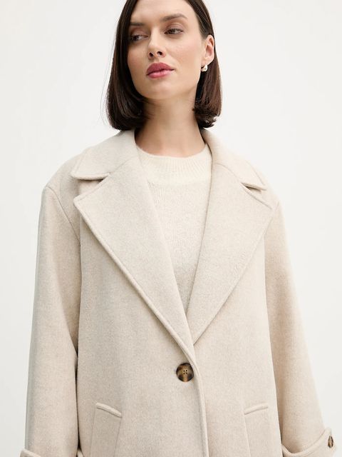 Pedro del Hierro płaszcz z dodatkiem wełny kolor beżowy 7522239