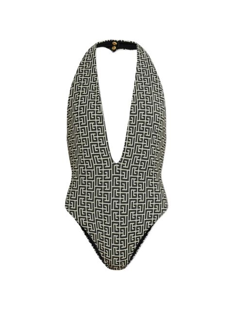 Balmain monogram-pattern halterneck swimsuit - Black - zdjęcie produktu nr 1