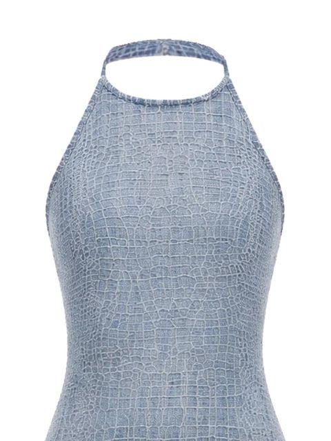 Self-Portrait rhinestone croc-effect denim mini dress - Blue - zdjęcie produktu nr 2