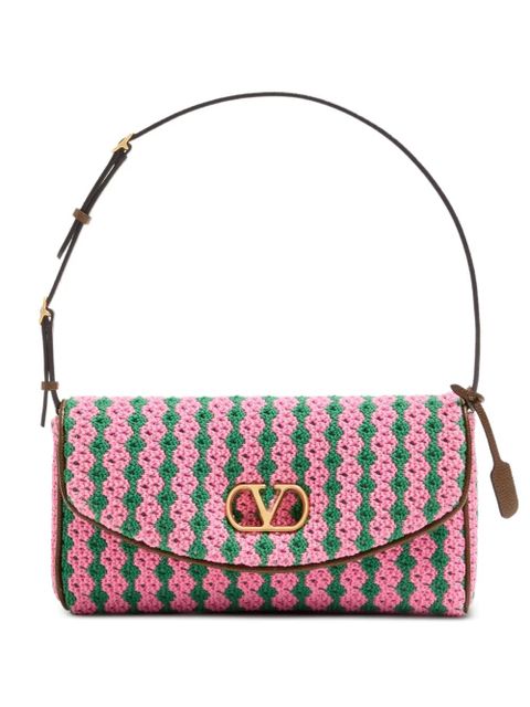 Valentino Garavani DeVain small shoulder bag in crochet fabric - Pink - zdjęcie produktu nr 1