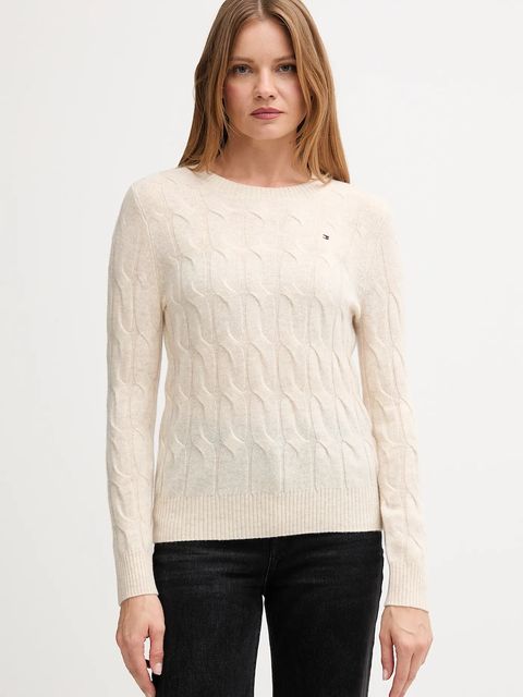 Tommy Hilfiger sweter wełniany damski kolor beżowy lekki WW0WW43586 - zdjęcie produktu nr 1
