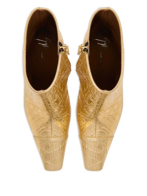 Giuseppe Zanotti 90mm Janiee crocodile-print square-toe boots - Gold