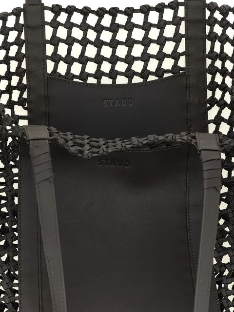 STAUD hand-woven embossed logo getaway shopping bag - Brown
