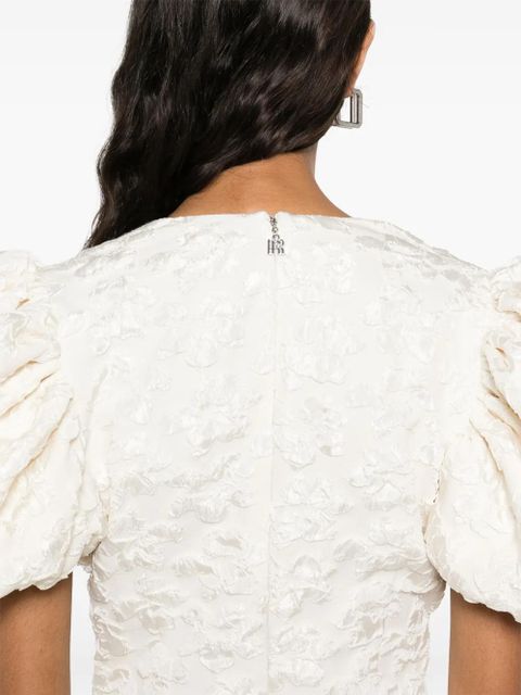 ROTATE BIRGER CHRISTENSEN jacquard puff-sleeve midi dress - Neutrals