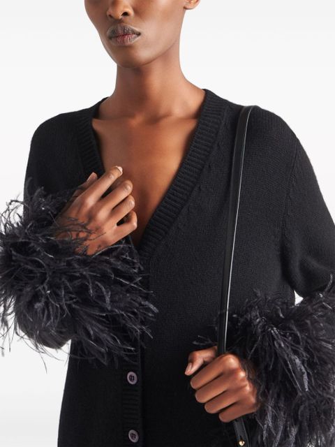 Prada feather-trim cashmere cardigan - Black