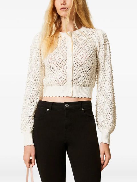 TWINSET diamond-pattern faux-pearl cardigan - White - zdjęcie produktu nr 2