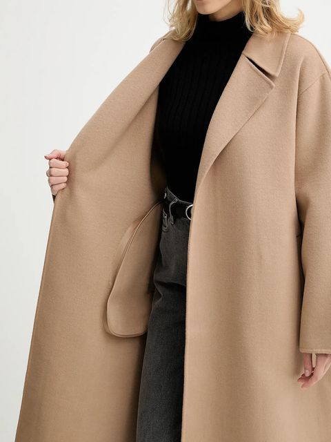 Calvin Klein płaszcz z dodatkiem wełny kolor beżowy LV040WL571