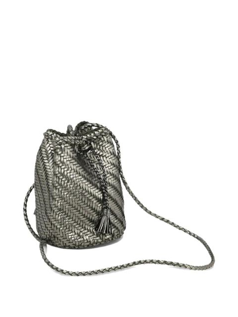 DRAGON DIFFUSION PomPom Double Jump woven-leather bucket bag - Silver