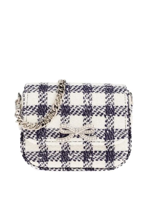 Self-Portrait check bow chain cross body bag - White