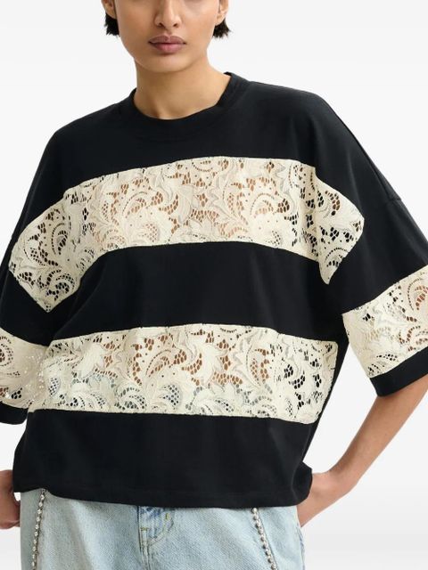 Essentiel Antwerp lace-striped T-shirt - Black