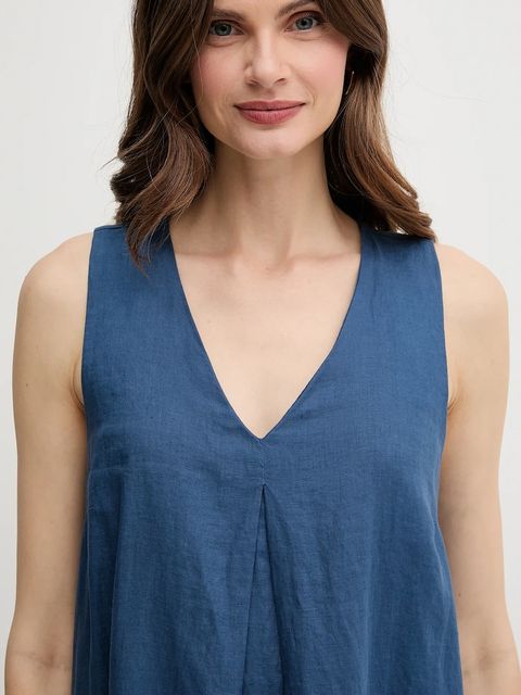 United Colors of Benetton sukienka lniana kolor niebieski mini rozkloszowana 4AGHDV0AX