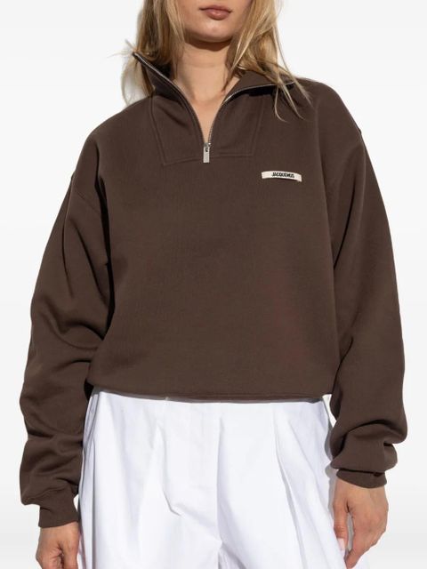 Jacquemus logo-patch half-zip sweatshirt - Brown
