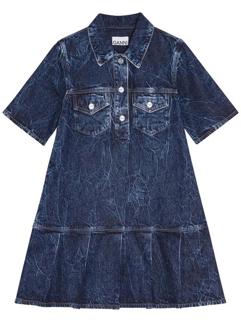 GANNI crinkled denim mini dress - Blue - zdjęcie produktu nr 1