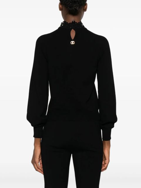 TWINSET lace-insert high-neck sweater - Black