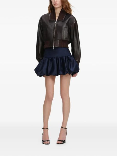 Self-Portrait ribbed leather bomber jacket - Brown - zdjęcie produktu nr 2