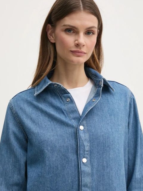 Sisley koszula bawełniana damska kolor niebieski regular z kołnierzykiem klasycznym 53GELQ08J