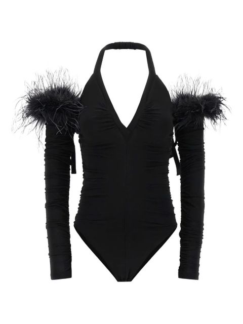 PINKO Ottovolante feather-trimmed halter bodysuit - Black - zdjęcie produktu nr 1