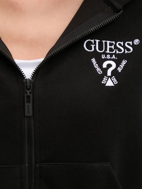 Guess bluza ROBERTA damska kolor czarny z kapturem z aplikacją V5RQ20 KC3D2