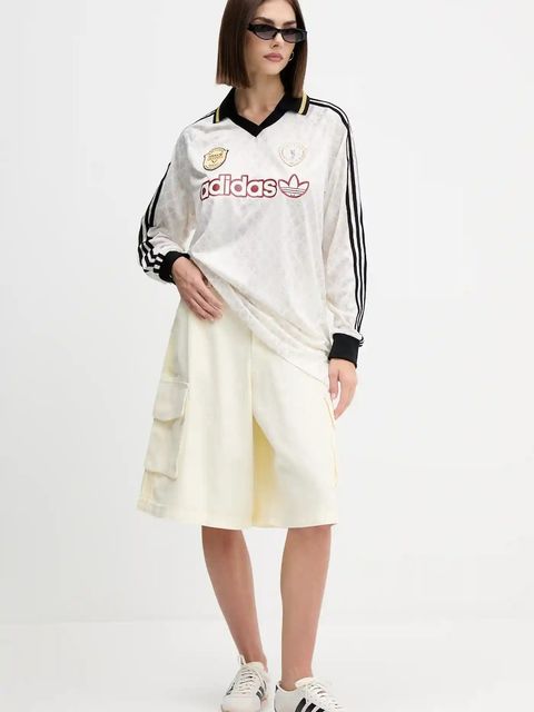 adidas Originals szorty bawełniane Cargo Jorts damskie kolor beżowy gładkie high waist JD0138