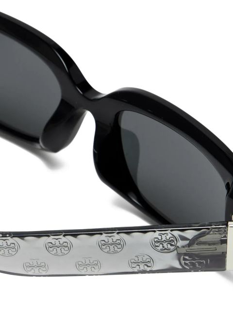 Tory Burch logo-plaque oval-frame sunglasses - Black