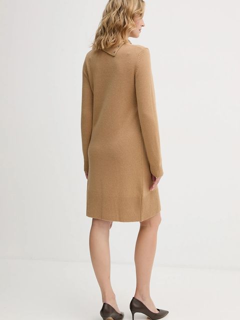 United Colors of Benetton sukienka z dodatkiem wełny kolor brązowy midi dopasowana 1444DV02F