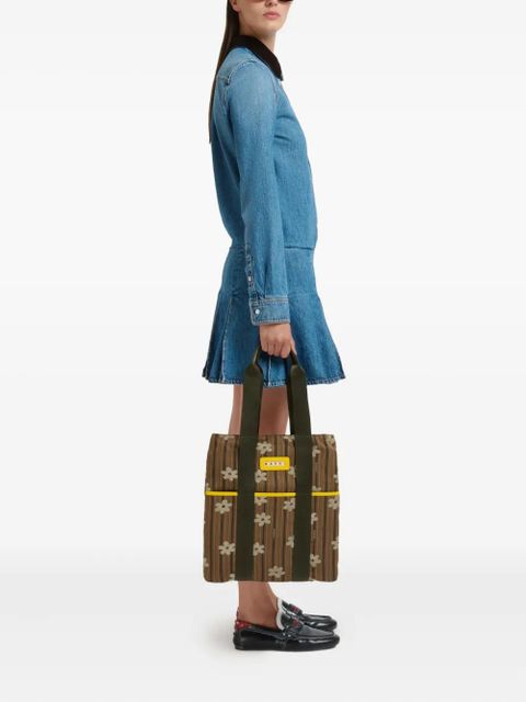 Marni floral striped tote bag - Brown
