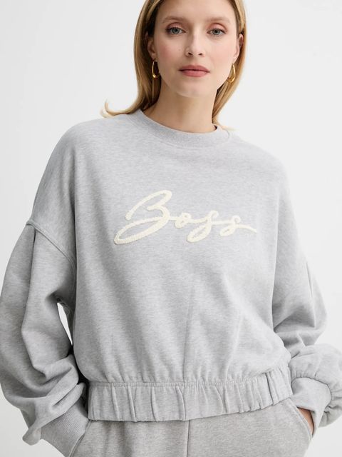 BOSS Orange bluza bawełniana damska kolor szary melanżowa 50547796